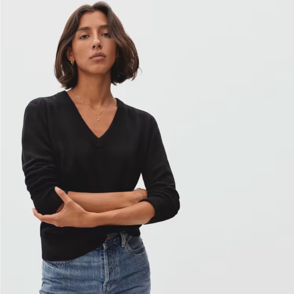 Everlane Black Cashmere V-neck Sweater